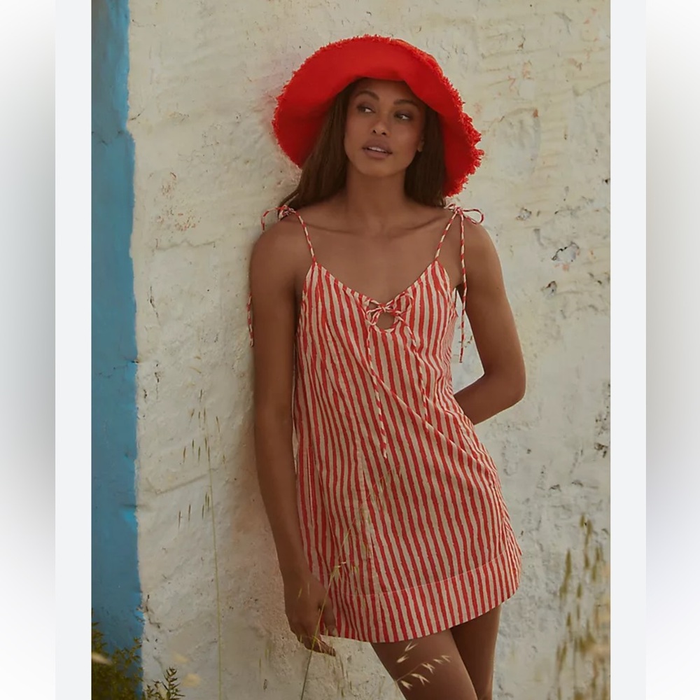 FARM Rio Red and White Striped Mini Dress